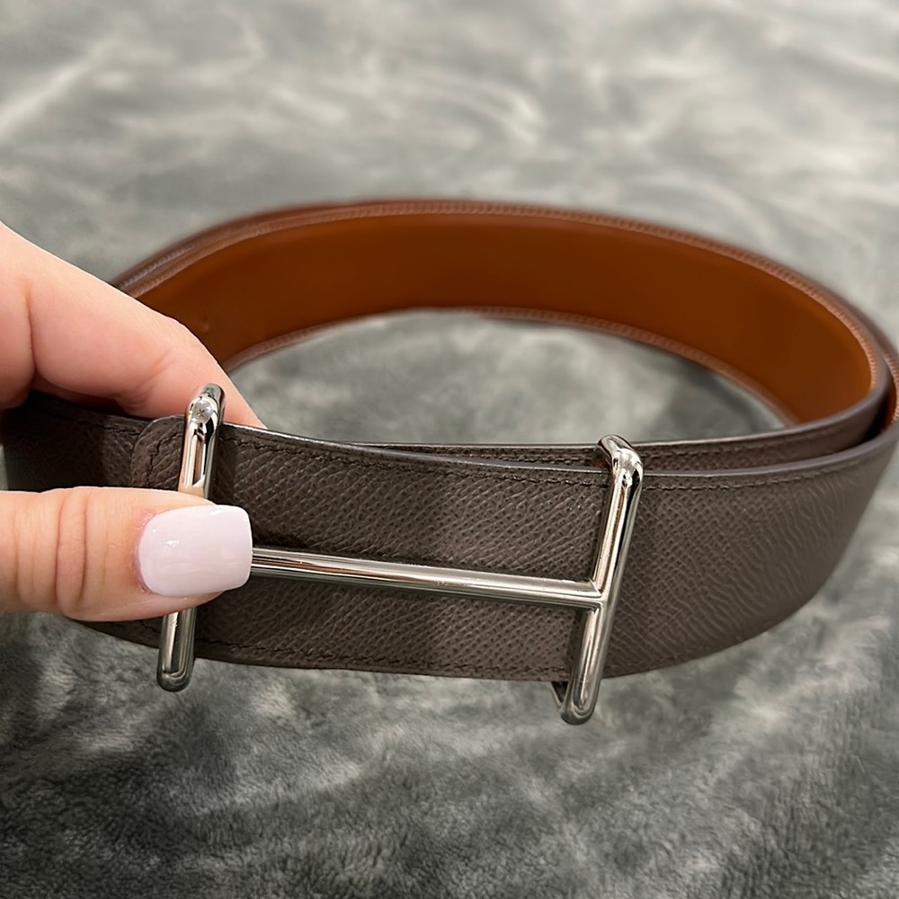 Hermes men’s belt size 115 barely worn gray taupe and brown reversible